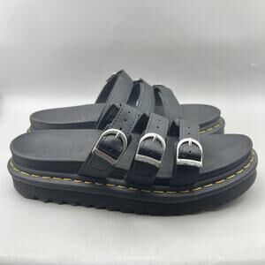 Dr Martens Blaire Slide Shoes Womens Size 9 Black Triple Buckle Platform Sandals